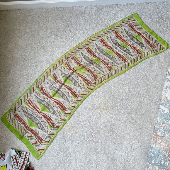 Vintage 60s/70s Sheer Custom Floral Geographic Nature Printed Oblong Scarf - Picture 2 of 5
